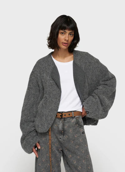 Puffy hairy knit bomber