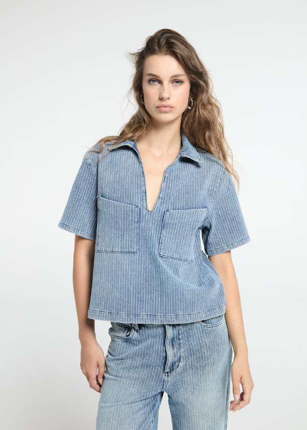 Striped denim TOP