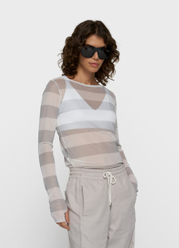 Mesh long sleeve stripes