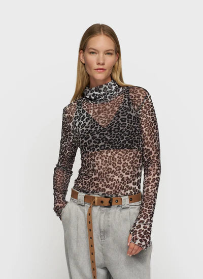 Mesh long sleeve leopard