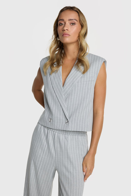 Al grijs pinstripe waiscoat