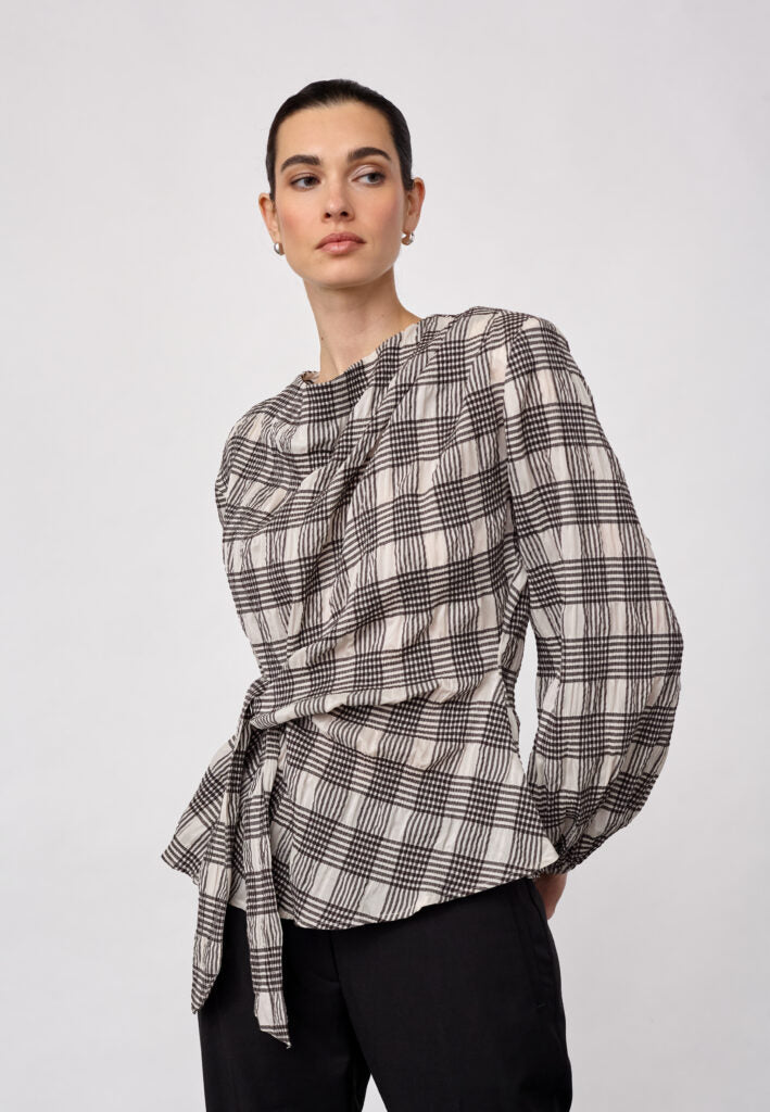 Chandler check tie blouse