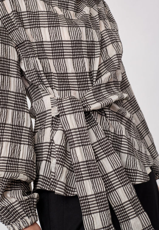 Chandler check tie blouse